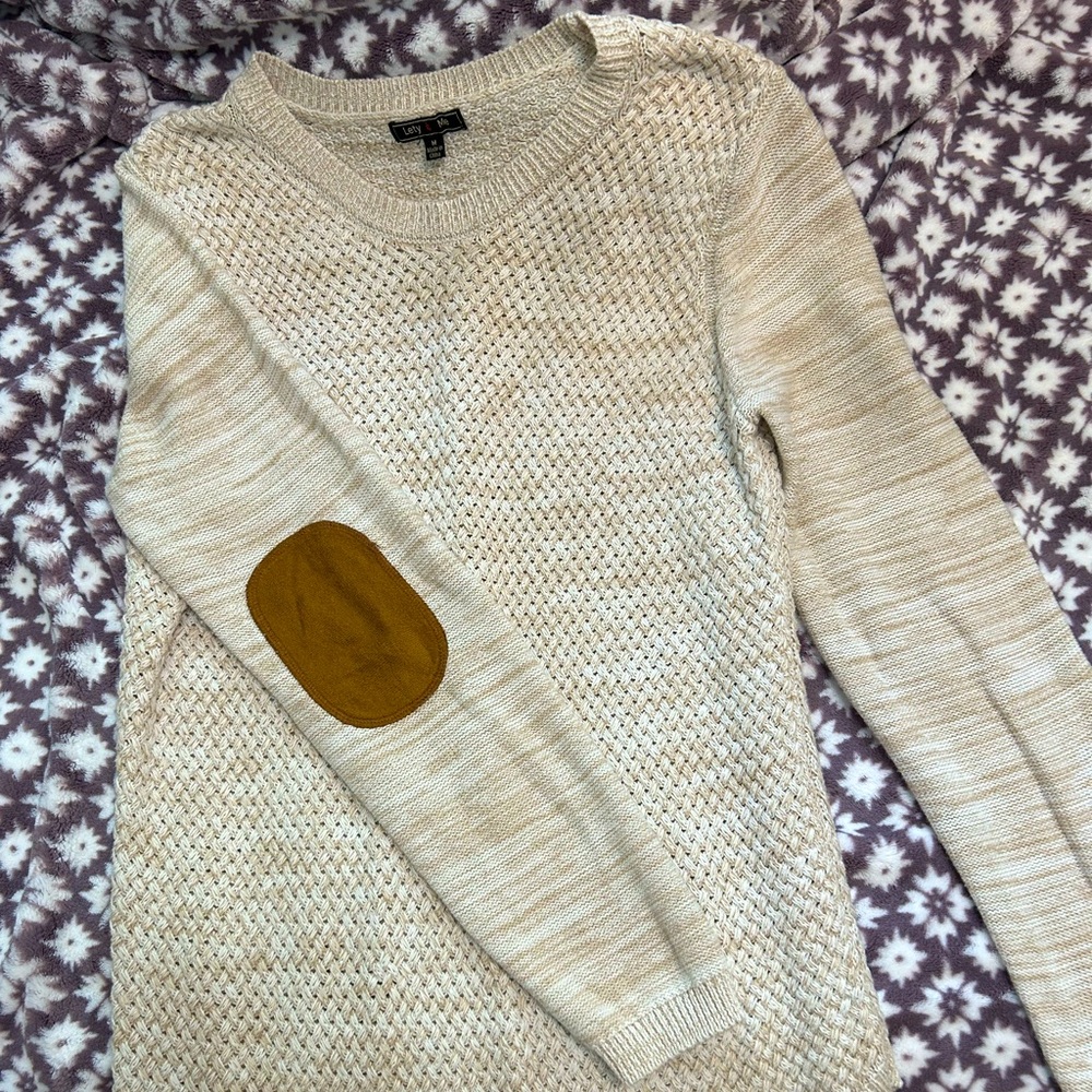 Cream color sweater with elbow pads